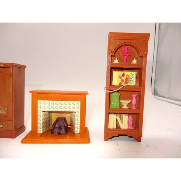 Loving Family Fisher Price Dollhouse Bookcase Corner Shelf Fireplace and Armoire - Picture 3 of 14
